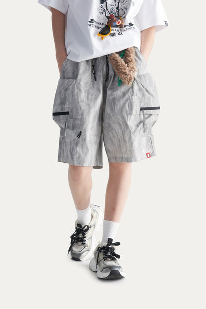 HEA Men’s Oversized Cargo Shorts, Casual Streetwear Multi-Pocket Shorts with Drawstring Wais
