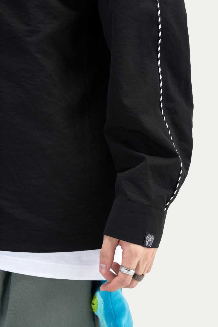 HEA Contrast Stitch Lion Embroidery Oversized Shacket, Men’s Casual Long Sleeve Button Down Shirt Jacket