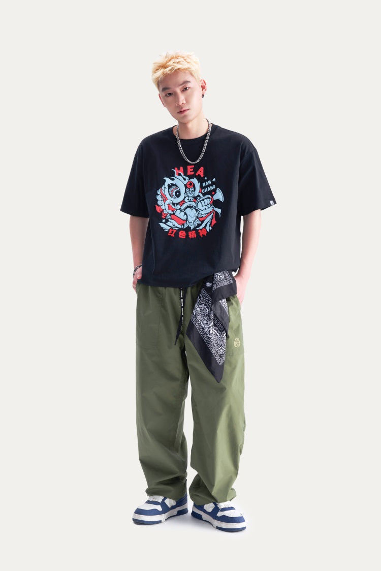 HEA Unisex Heavyweight 100% Cotton Lion Print T-Shirt, Casual Oversized Streetwear Short Sleeve