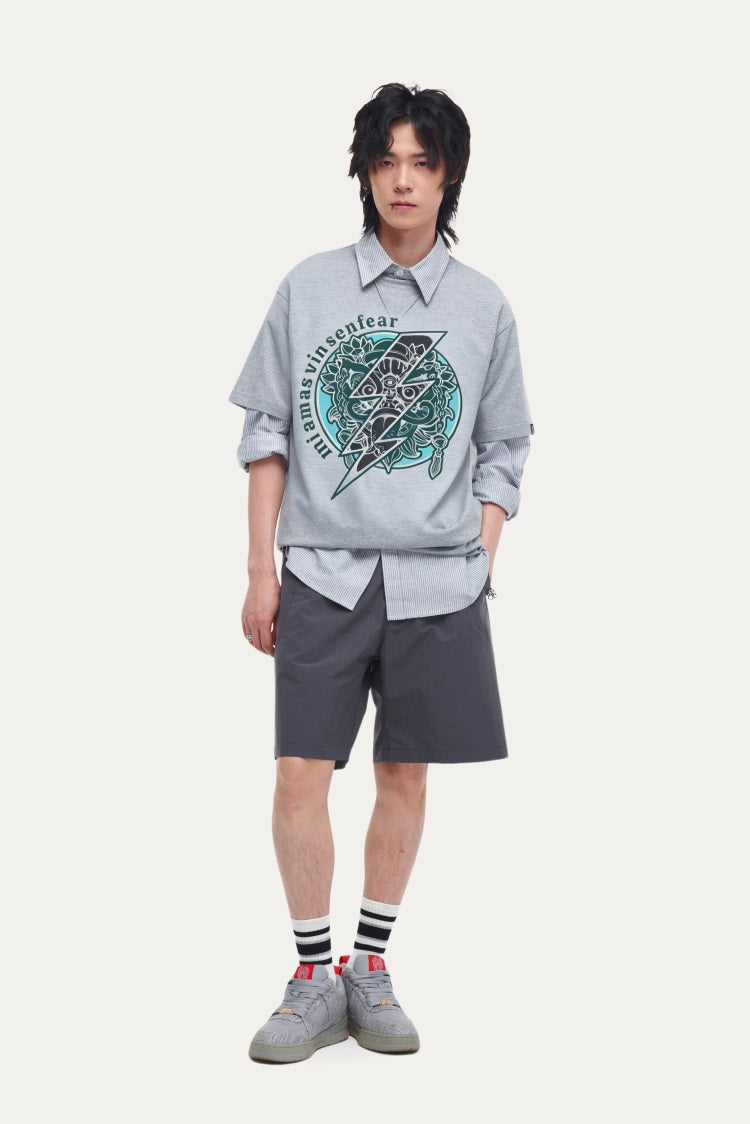 HEA Unisex Oversized Graphic T-Shirt, Crew Neck Cotton Tee with Front & Back Lion Print, Casual Streetwear Top for Men Women