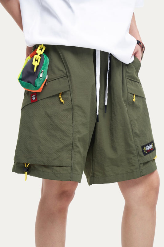 HEA Men’s Lion Head Embroidered Casual Shorts, Breathable Streetwear Shorts with Adjustable Hem