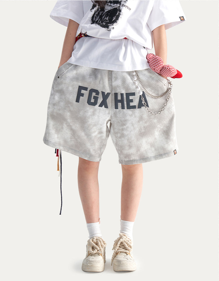 HEA Unisex Letter Print Casual Shorts, Elastic Waist Streetwear Shorts