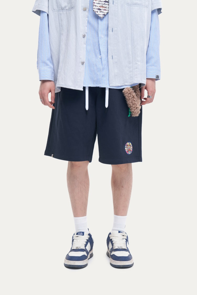 HEA Unisex Solid Color Casual Shorts, Elastic Waist Streetwear Shorts