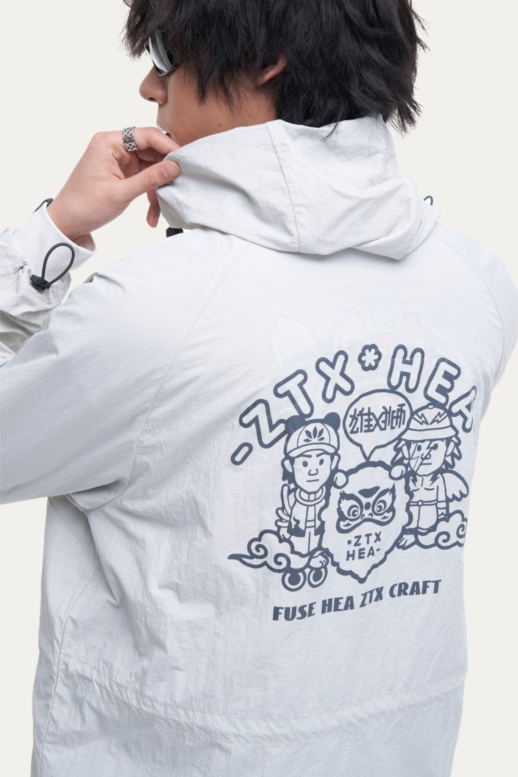 HEA Cartoon Graphic Half-Zip Hooded Anorak | Unisex Streetwear Casual Lightweight Jacket