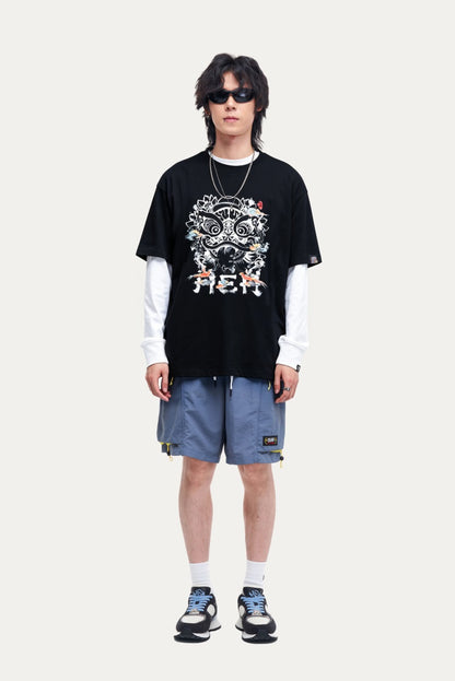 HEA Ink Wash Style Lion Head T-Shirt, Unisex Streetwear Casual Tee with Artistic Print