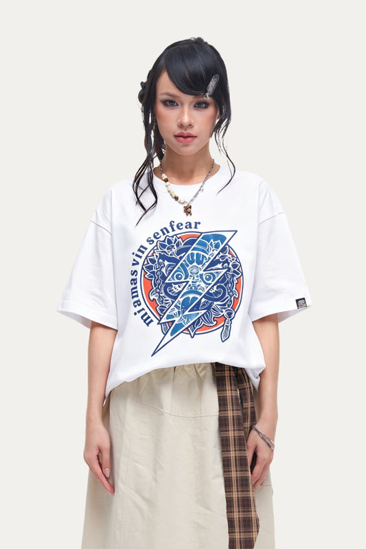 HEA Unisex Oversized Graphic T-Shirt, Crew Neck Cotton Tee with Front & Back Lion Print, Casual Streetwear Top for Men Women