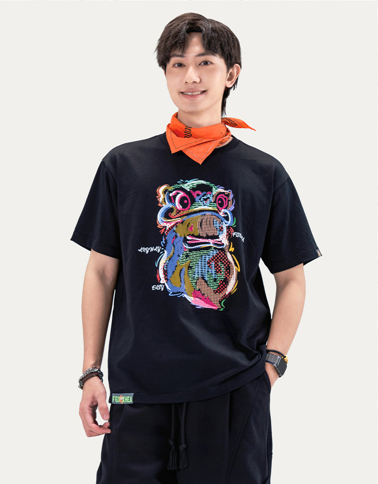 HEA Cartoon Graphic Print T-Shirt Casual Streetwear Short Sleeve Tee Unisex Trendy Cotton T-shirt