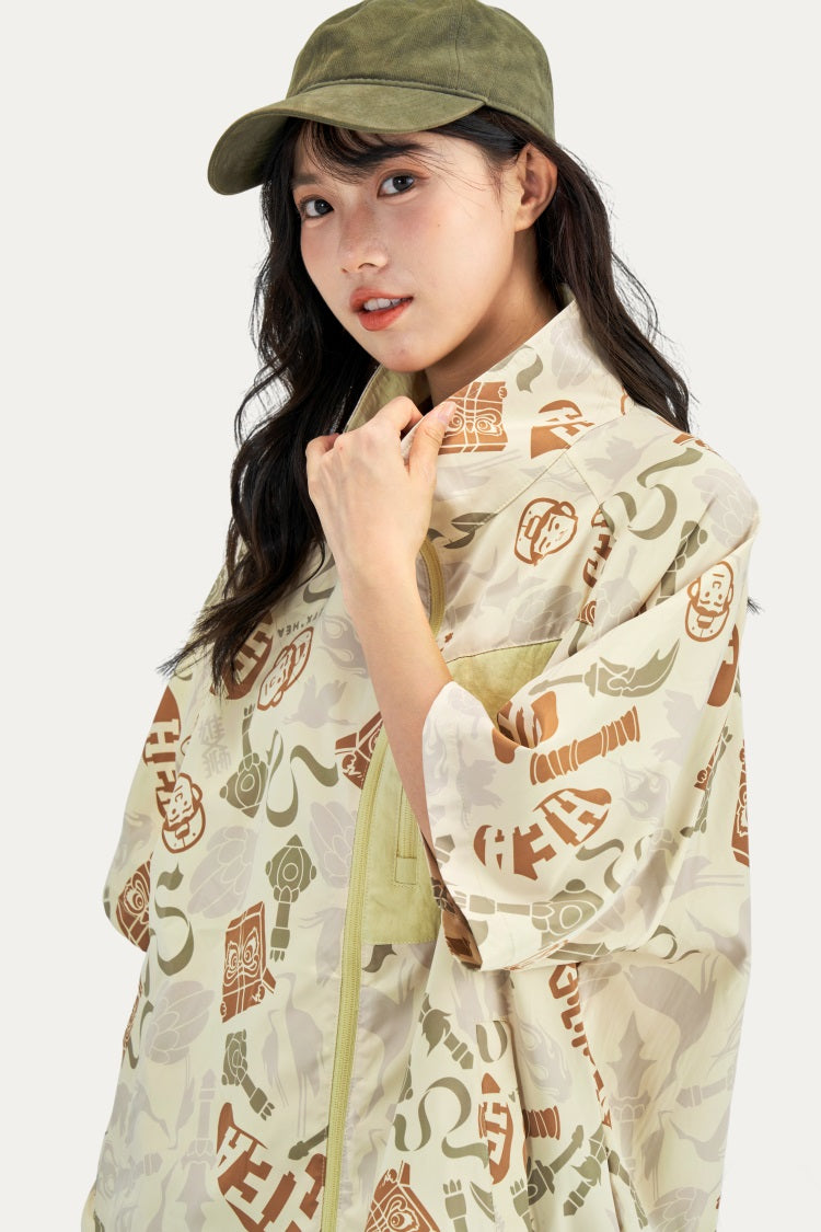 HEA All-Over Print Half-Sleeve Zip-Up Jacket | Unisex Streetwear Casual Stand Collar Top