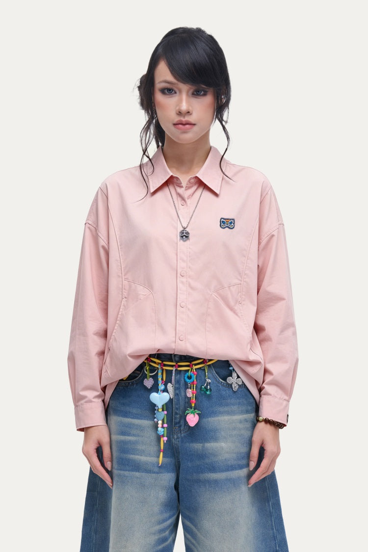 HEA Back Print Long-Sleeve Shirt, Unisex Streetwear Casual Button-Up Jacket