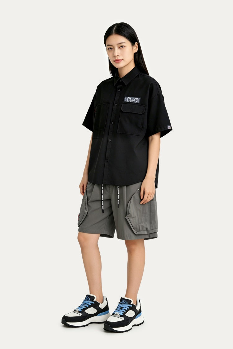 HEA Men’s Lightweight Cargo Shorts, Casual Streetwear Utility Shorts with Lion Head Embroidery