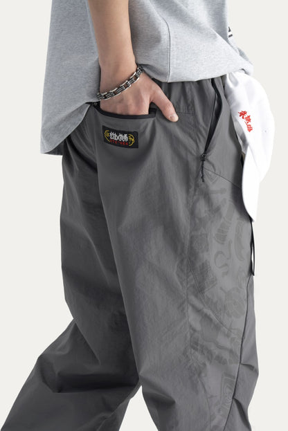 HEA Men’s Patchwork Print Cargo Pants, Casual Streetwear Loose Wide-Leg Trousers with Drawstring Waist