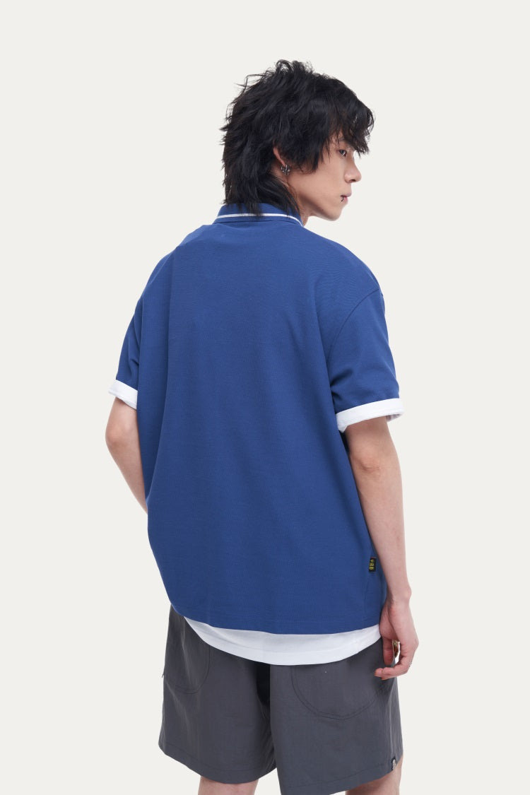 HEA Unisex Oversized Polo Shirt, Short-Sleeve Streetwear Top with Embroidered Lion Logo, Casual Collared Tee for Men & Women