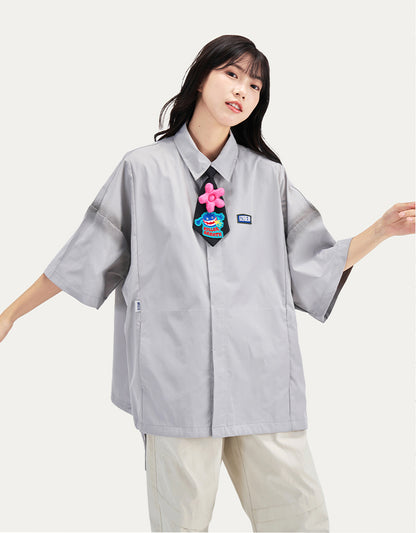 HEA Oversized Shirt with Unique Graphic Print Casual Streetwear Unisex Short Sleeve Shirt