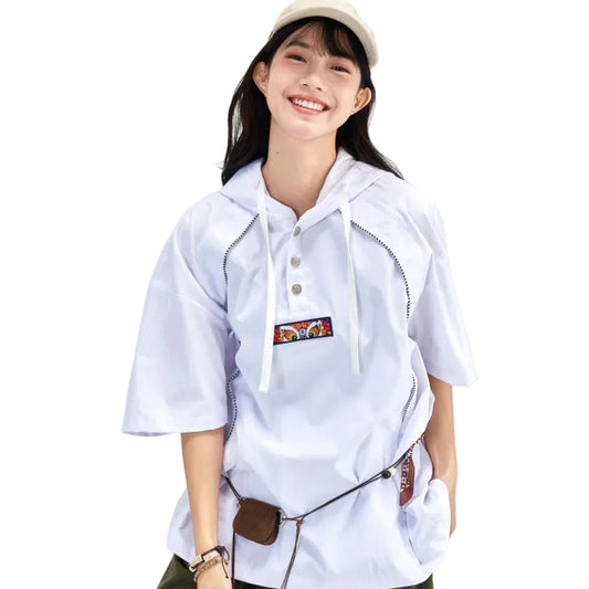 HEA Half Button Short-Sleeve Hooded Polo Shirt