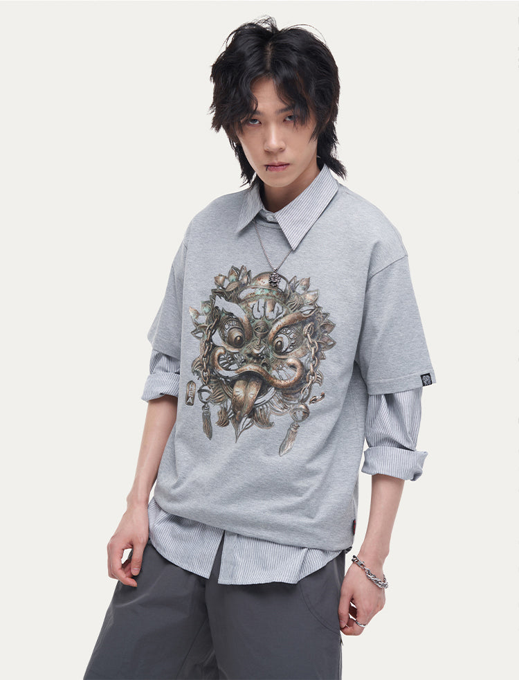 HEA Unisex Heavyweight Cotton Lion Graphic T-Shirt, Oversized Streetwear Short Sleeve Tee