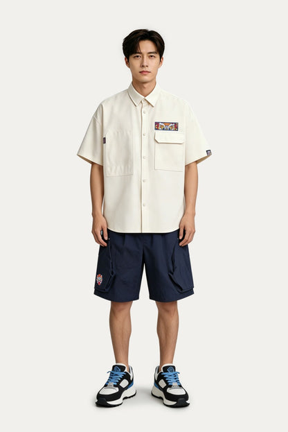 HEA Men’s Lightweight Cargo Shorts, Casual Streetwear Utility Shorts with Lion Head Embroidery
