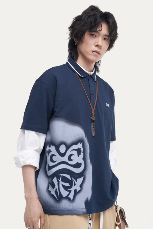 HEA Unisex Oversized Graphic T-Shirt, Crew Neck Cotton Tee with Front & Back Lion Print, Casual Streetwear Top for Men Women