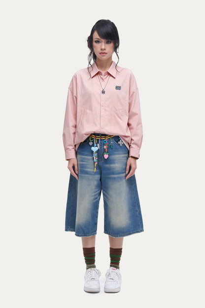 HEA Back Print Long-Sleeve Shirt, Unisex Streetwear Casual Button-Up Jacket