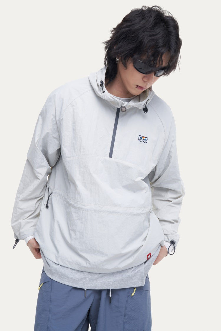 HEA Cartoon Graphic Half-Zip Hooded Anorak | Unisex Streetwear Casual Lightweight Jacket