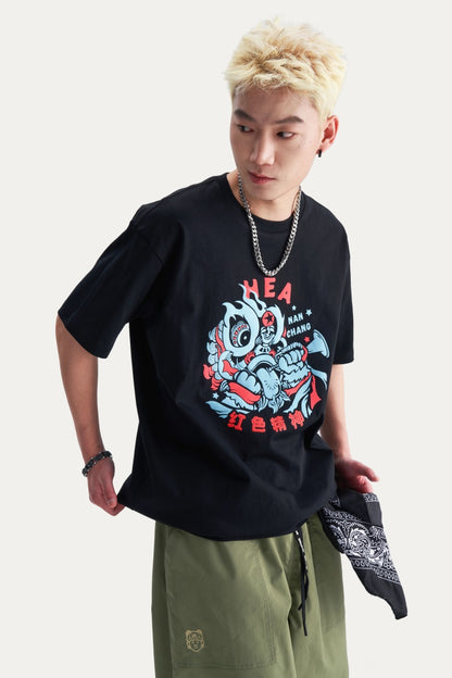 HEA Unisex Heavyweight 100% Cotton Lion Print T-Shirt, Casual Oversized Streetwear Short Sleeve