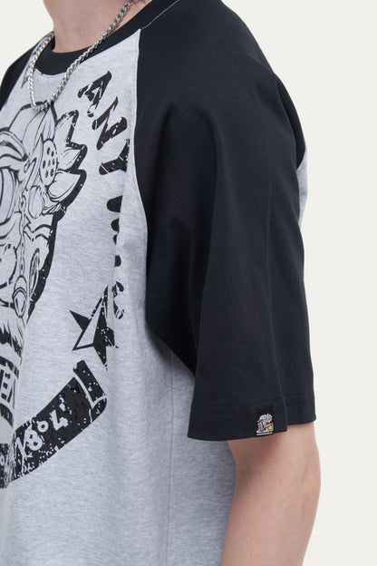 HEA Unisex Heavyweight 100% Cotton Raglan Sleeve Lion Print T-Shirt, Casual Streetwear Short Sleeve