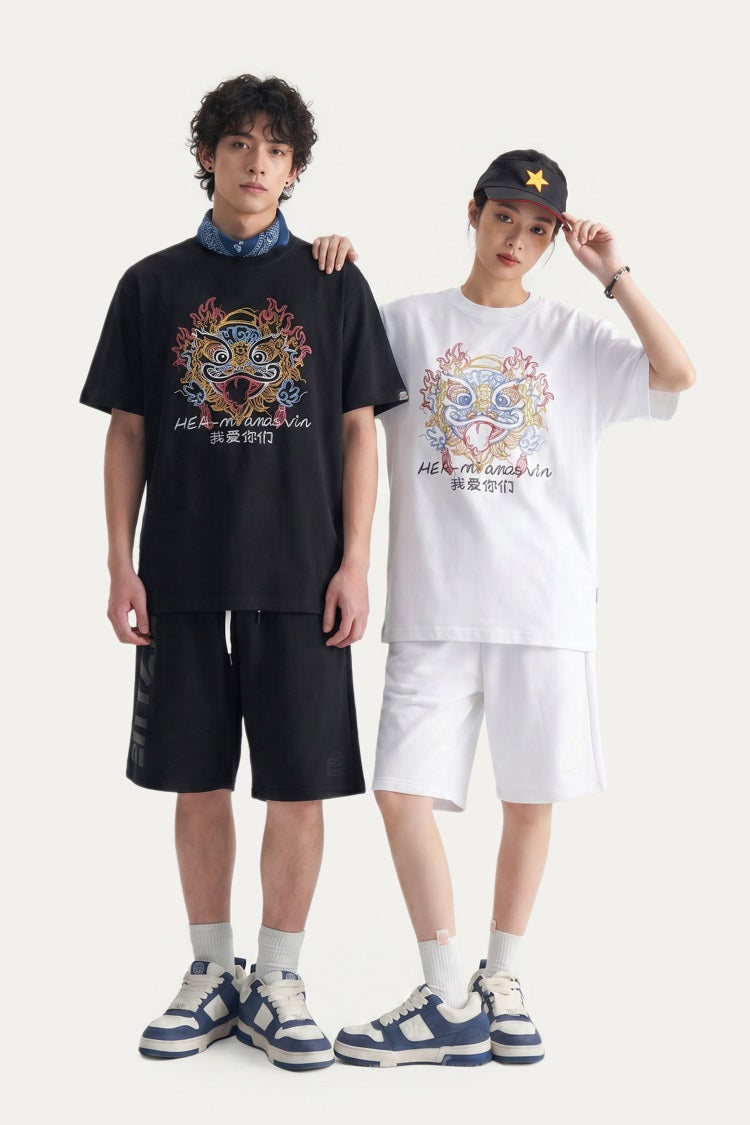 HEA Colorful Lion Head Graphic T-shirt, Unisex Casual Streetwear Short Sleeve Tee