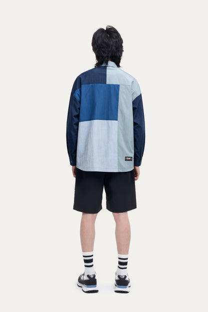 HEA Patchwork Color Block Oversized Button-Up Shirt | Unisex Streetwear Casual Top
