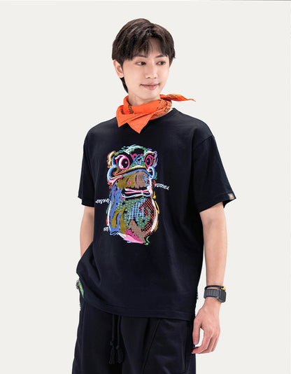 HEA Cartoon Graphic Print T-Shirt Casual Streetwear Short Sleeve Tee Unisex Trendy Cotton T-shirt