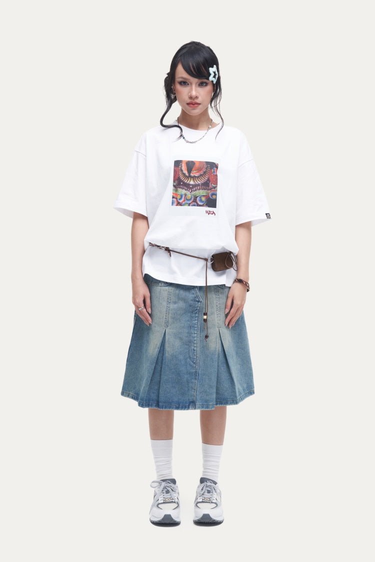 HEA Unisex Oversized Graphic T-Shirt, Crew Neck Cotton Tee with Front & Back Lion Print, Casual Streetwear Top for Men Women