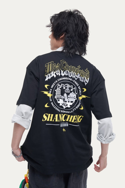 HEA Unisex Heavyweight Cotton Lion Graphic T-Shirt, Oversized Streetwear Short Sleeve Tee