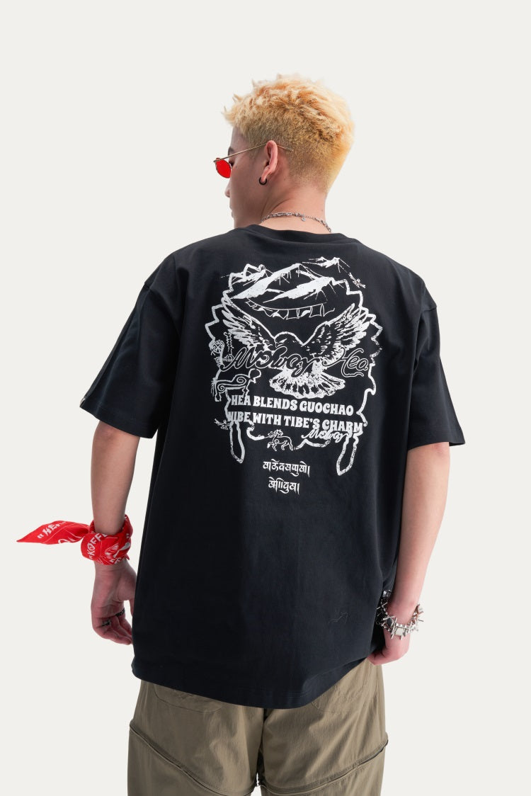 HEA Unisex Heavyweight 100% Cotton Vintage Lion Print T-Shirt, Casual Streetwear Short Sleeve