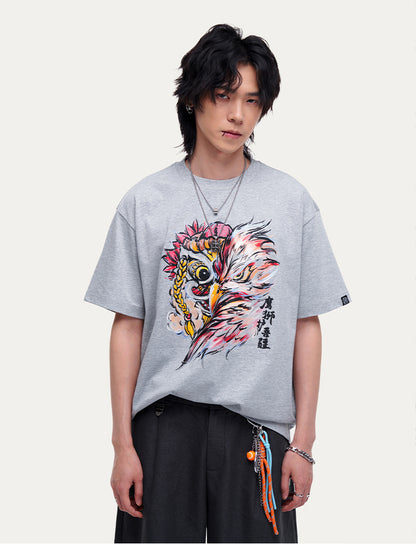 HEA Unisex Heavyweight 100% Cotton Lion Eagle Graphic T-Shirt, Oversized Streetwear