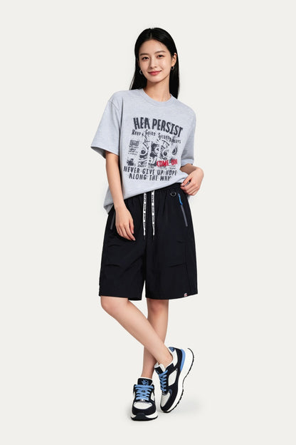 HEA Persist Vintage Letter Lion Graphic Tee, Unisex Casual Cotton Short Sleeve T-shirt
