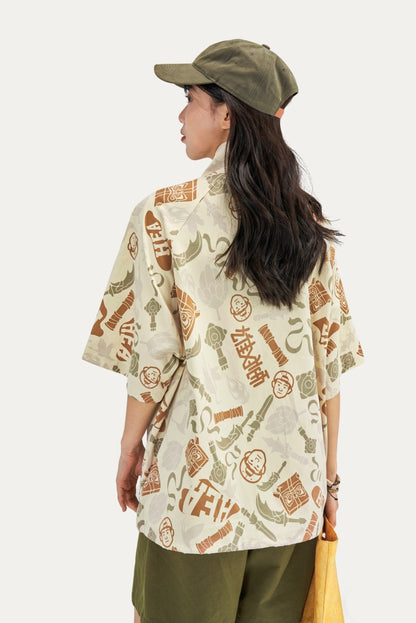 HEA All-Over Print Half-Sleeve Zip-Up Jacket | Unisex Streetwear Casual Stand Collar Top