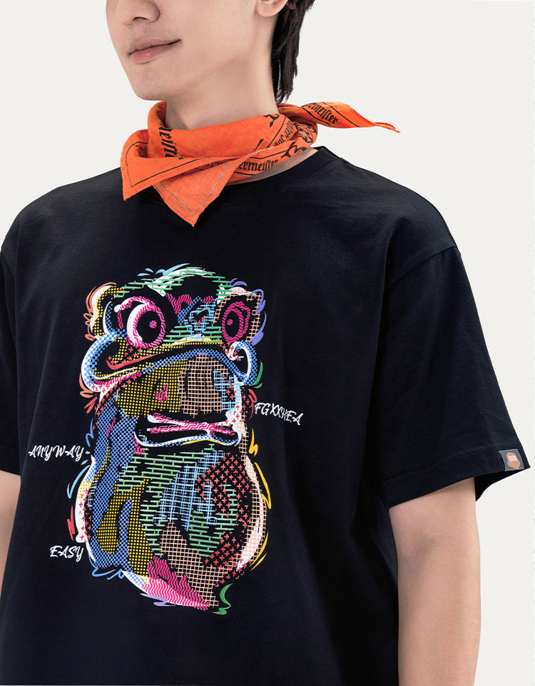 HEA Cartoon Graphic Print T-Shirt Casual Streetwear Short Sleeve Tee Unisex Trendy Cotton T-shirt