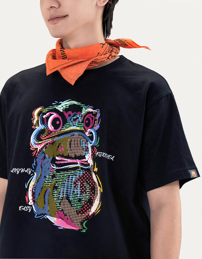 HEA Cartoon Graphic Print T-Shirt Casual Streetwear Short Sleeve Tee Unisex Trendy Cotton T-shirt