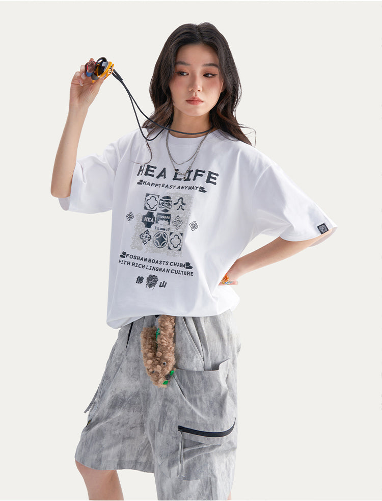 HEA Unisex Oversized Cotton Graphic T-Shirt, Casual Streetwear Short Sleeve Tee