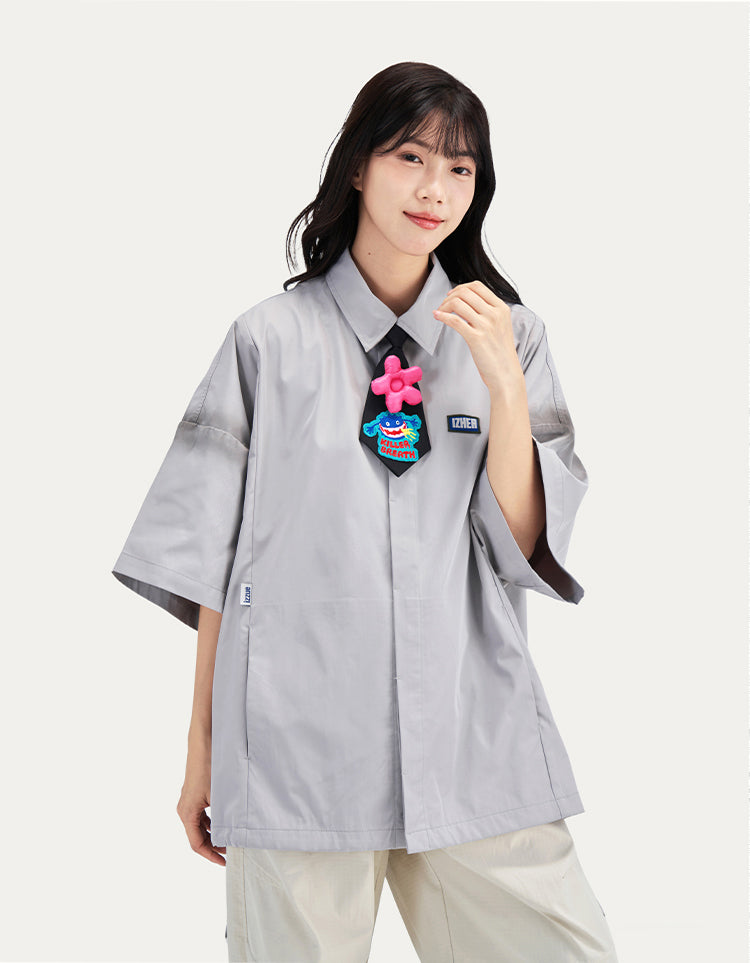 HEA Oversized Shirt with Unique Graphic Print Casual Streetwear Unisex Short Sleeve Shirt