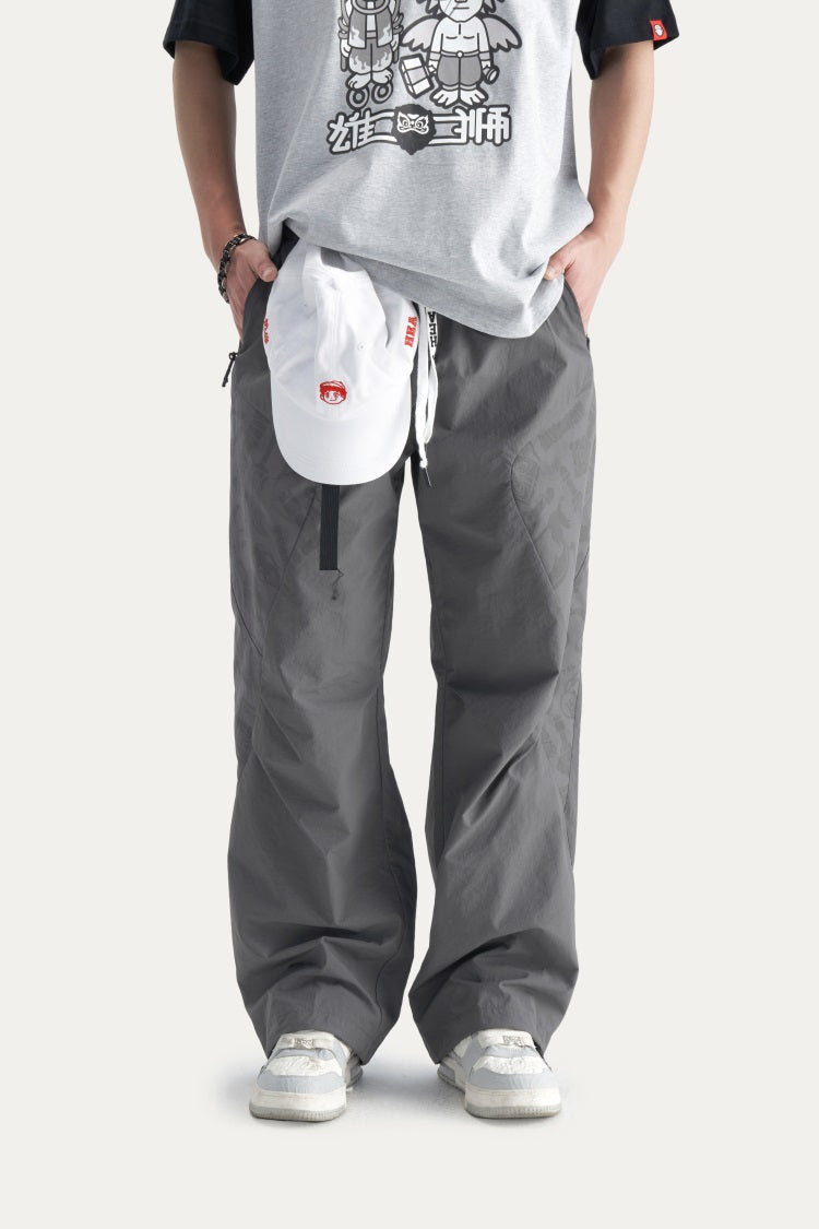 HEA Men’s Patchwork Print Cargo Pants, Casual Streetwear Loose Wide-Leg Trousers with Drawstring Waist