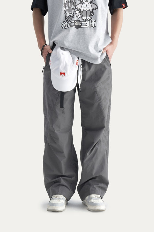 HEA Men’s Patchwork Print Cargo Pants, Casual Streetwear Loose Wide-Leg Trousers with Drawstring Waist