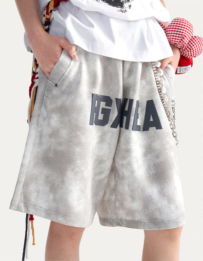 HEA Unisex Letter Print Casual Shorts, Elastic Waist Streetwear Shorts