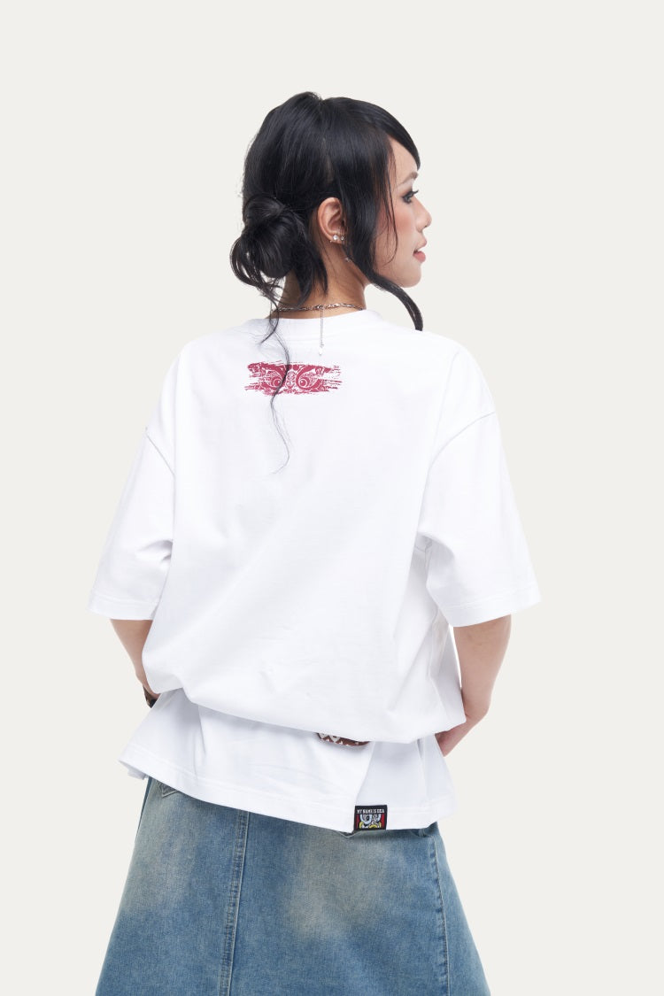 HEA Unisex Oversized Graphic T-Shirt, Crew Neck Cotton Tee with Front & Back Lion Print, Casual Streetwear Top for Men Women