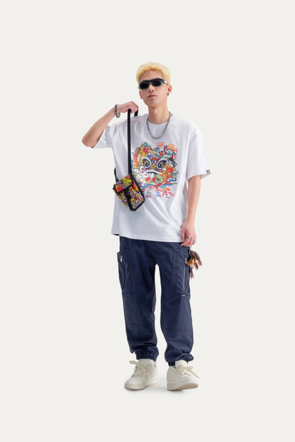 HEA Unisex Heavyweight Cotton Colorful Lion Graphic T-Shirt, Oversized Streetwear Short Sleeve Tee