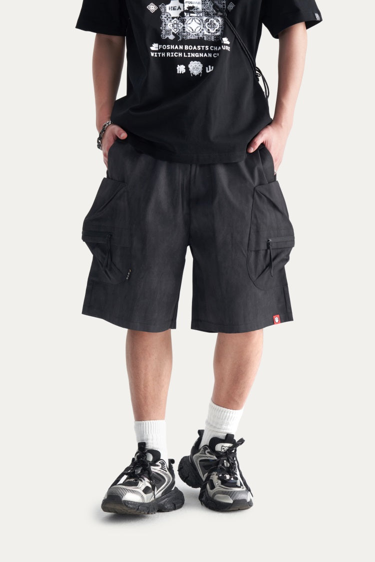HEA Men’s Oversized Cargo Shorts, Casual Streetwear Multi-Pocket Shorts with Drawstring Wais