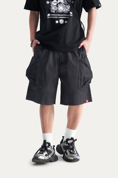 HEA Men’s Oversized Cargo Shorts, Casual Streetwear Multi-Pocket Shorts with Drawstring Wais