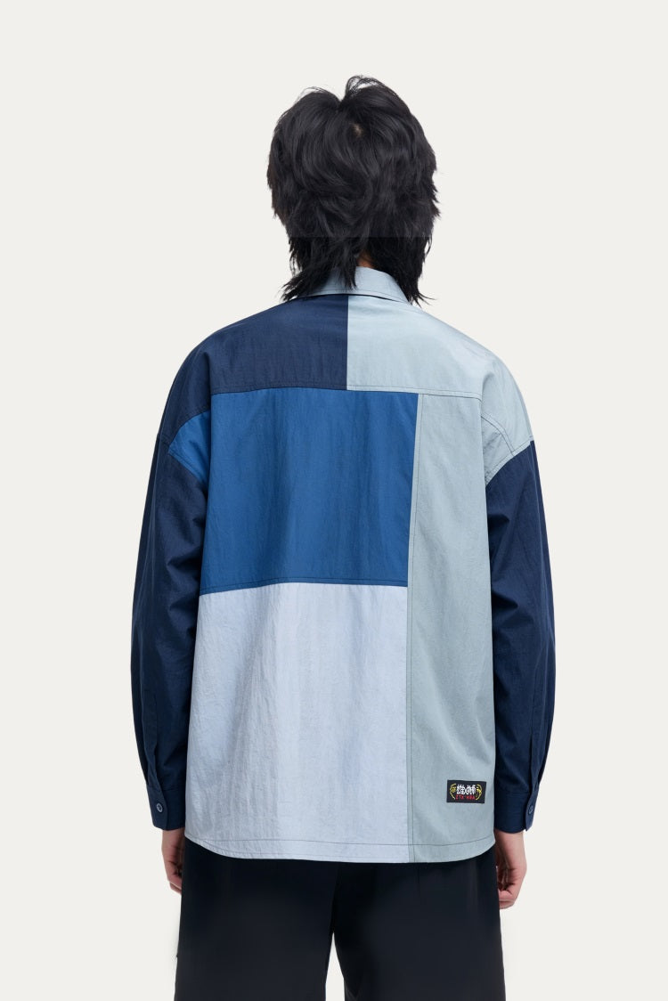HEA Patchwork Color Block Oversized Button-Up Shirt | Unisex Streetwear Casual Top