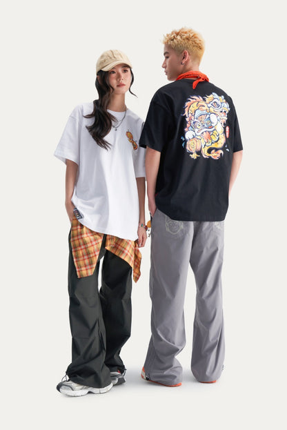 HEA Unisex Heavyweight Cotton Lion Graphic T-Shirt, Oversized Streetwear Short Sleeve Tee