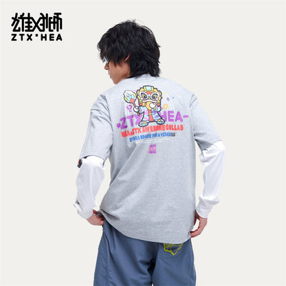 HEA Unisex Oversized Graphic T-Shirt, Crew Neck Cotton Tee with Bold Lion Print, Casual Streetwear Top for Men Women
