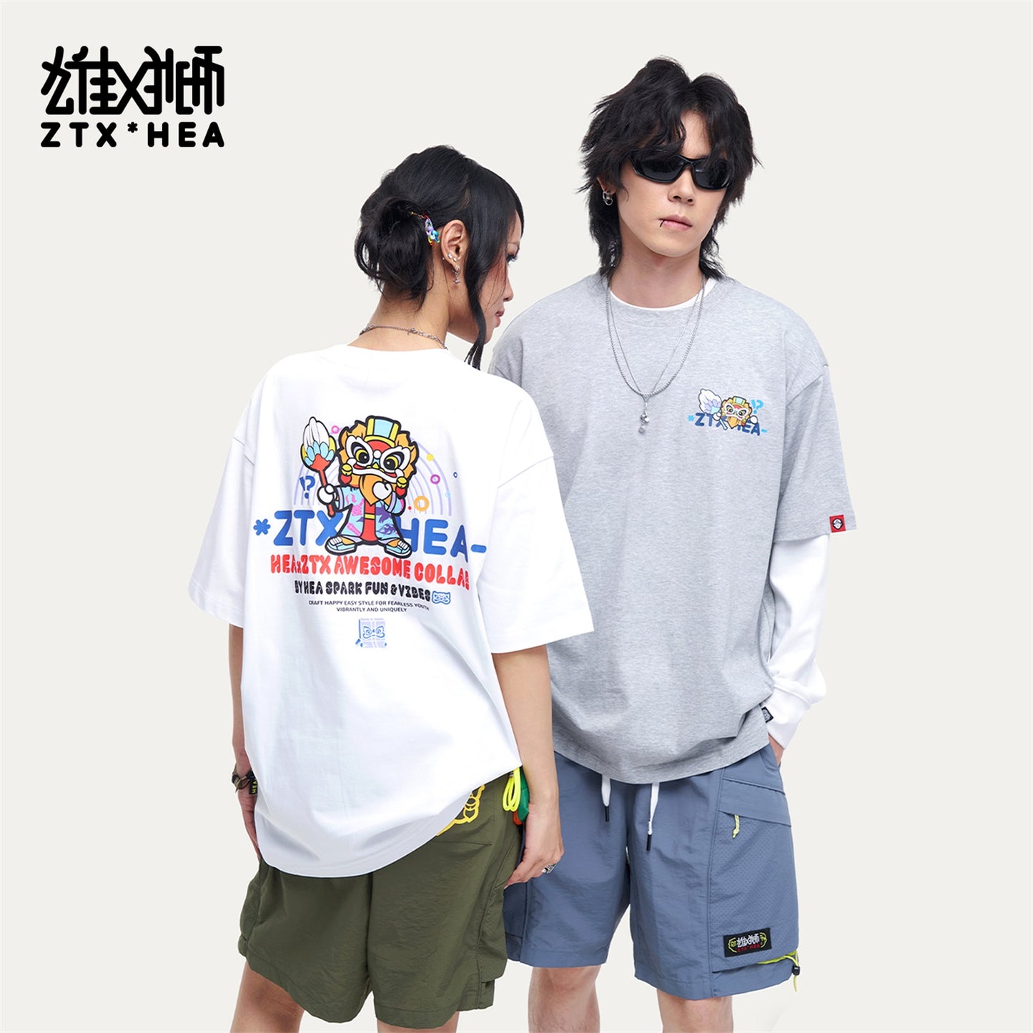 HEA Unisex Oversized Graphic T-Shirt, Crew Neck Cotton Tee with Bold Lion Print, Casual Streetwear Top for Men Women