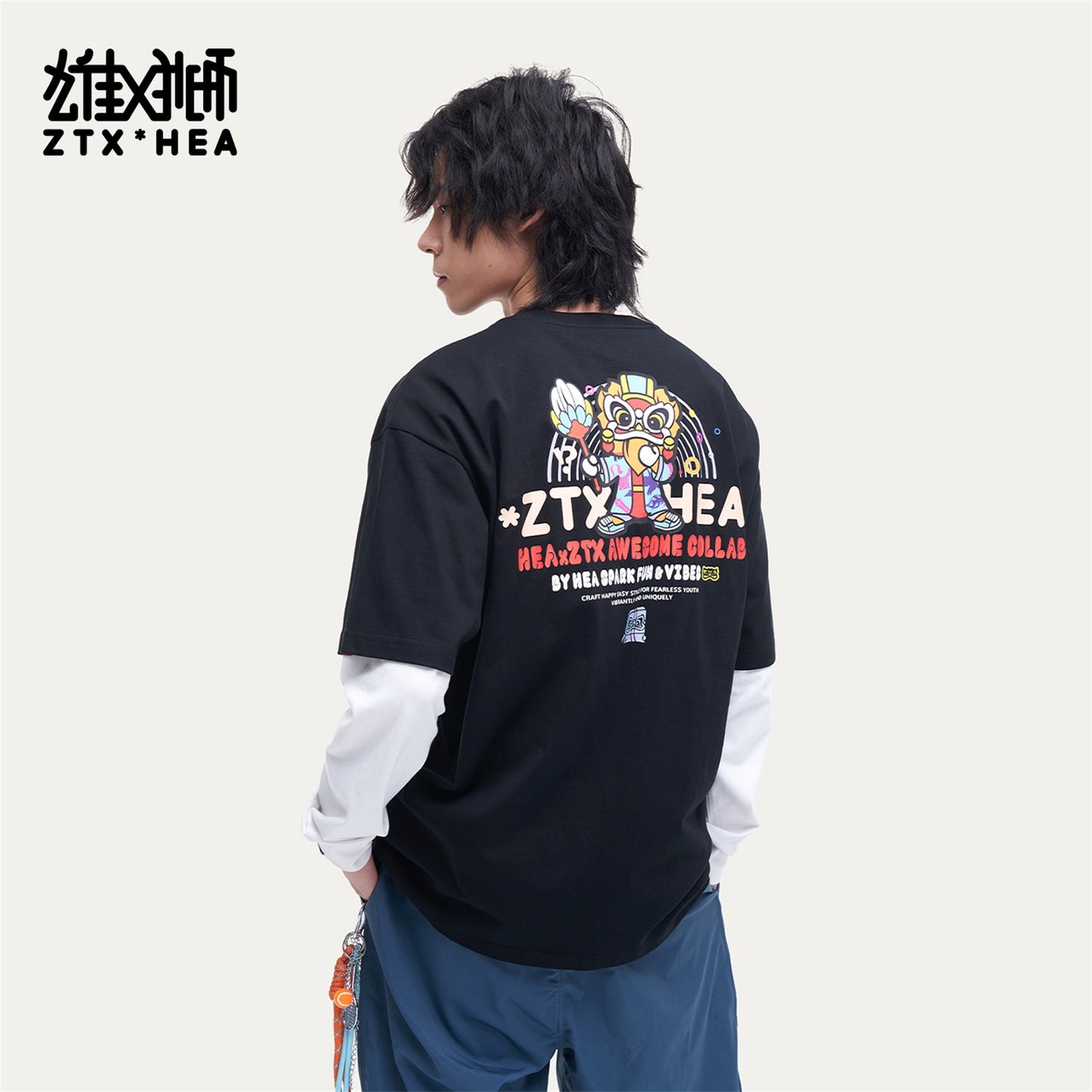 HEA Unisex Oversized Graphic T-Shirt, Crew Neck Cotton Tee with Bold Lion Print, Casual Streetwear Top for Men Women
